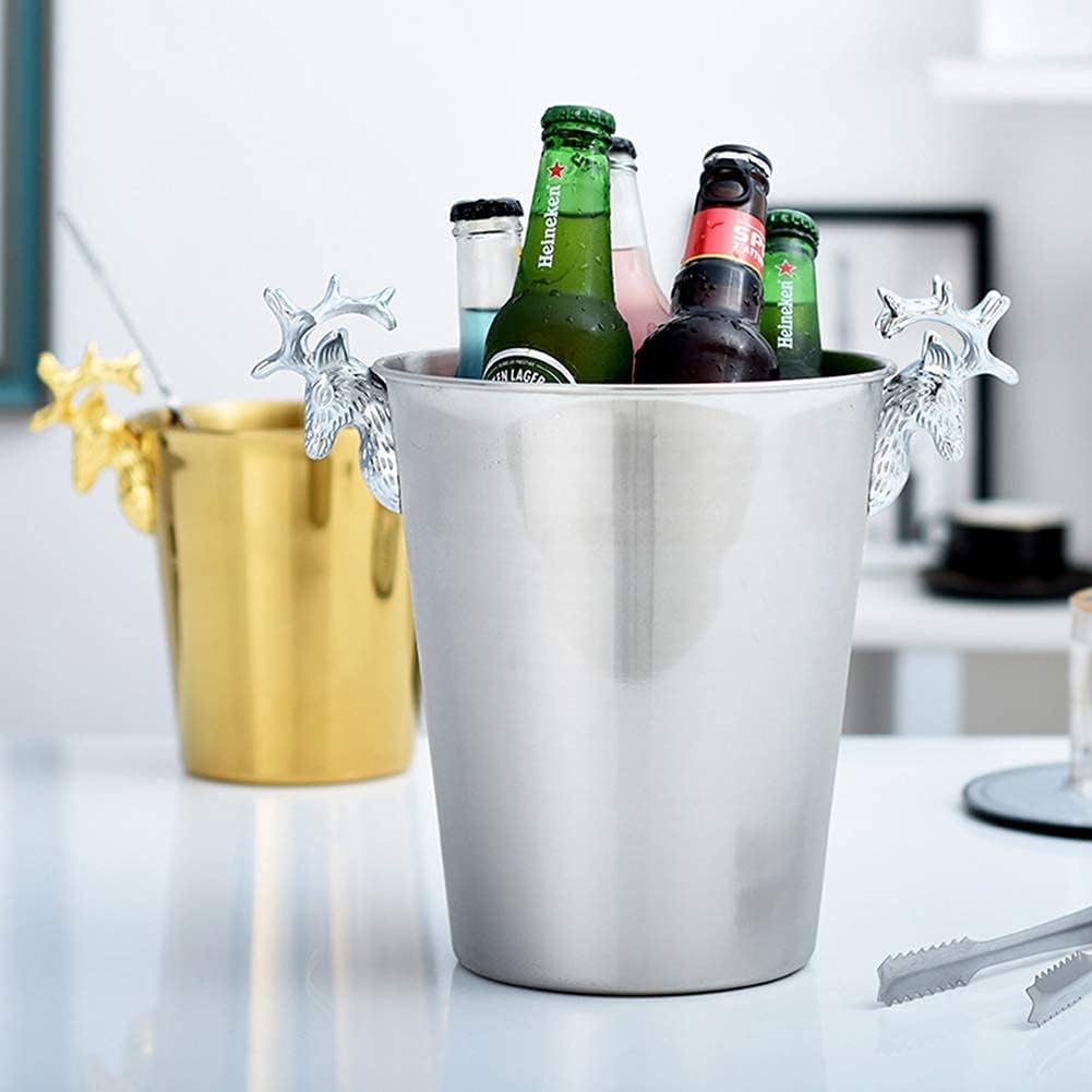 Ice Bucket, Ice Cube Storage Large Metal Champagne Ice Bucket, Stainless Steel Plated Ice Bucket Retro Ice Bucket Suitable for Beer, Wine and Cocktail Parties/Gold/s