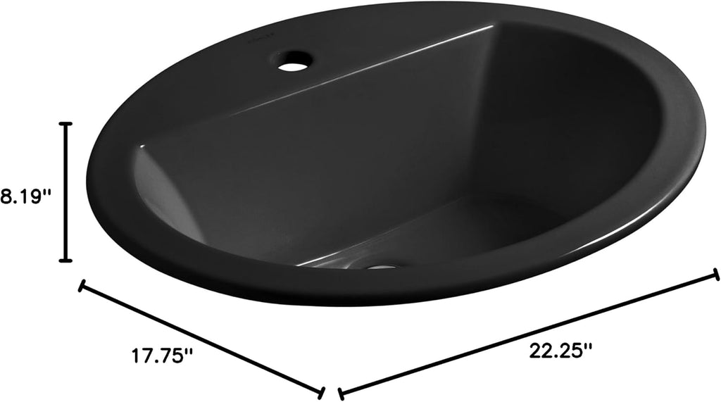 Kohler K-2699-1-7 Bryant Oval Self-Rimming Bathroom Sink with Single-Hole Faucet Drilling, Black Black, 1.375