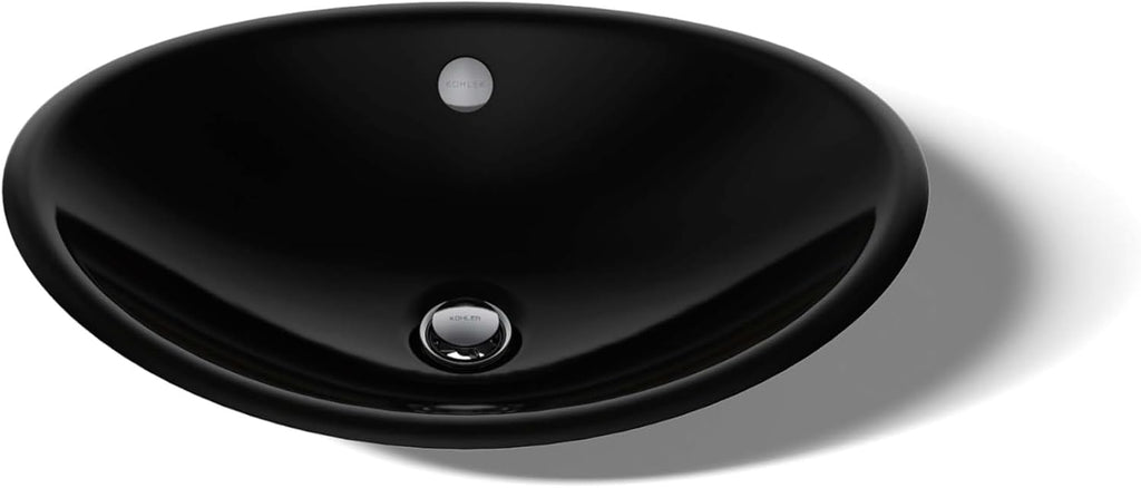 KOHLER K-5403-P5-7 Iron Plains Wading Pool Oval Bathroom Sink with Iron Black Painted Underside, Black Black