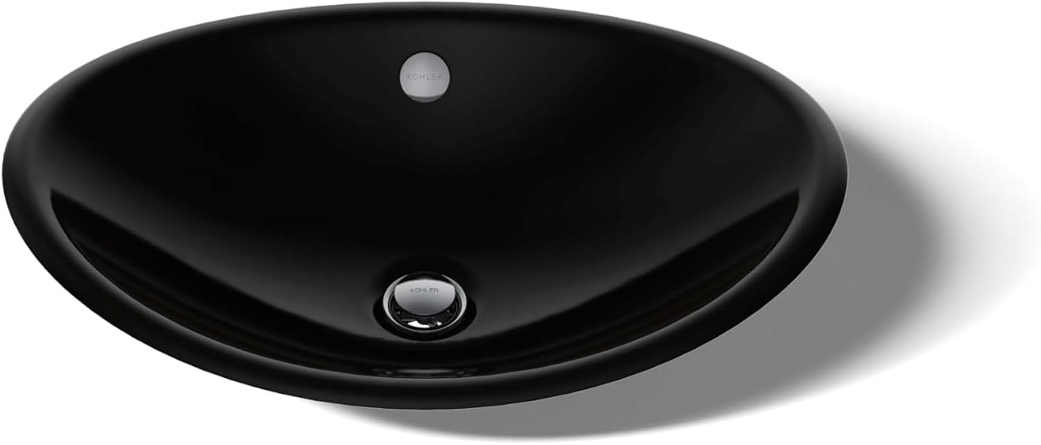 KOHLER K-5403-P5-7 Iron Plains Wading Pool Oval Bathroom Sink with Iron Black Painted Underside, Black Black