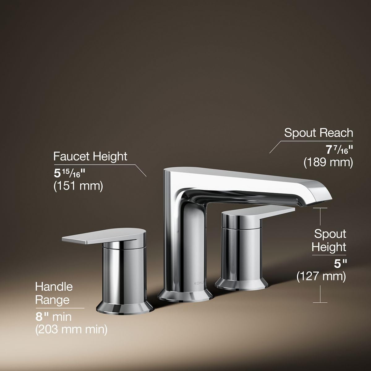 KOHLER K-T25740-4-CP Hint Two-Handle Deck-Mount Bath Faucet Trim, 10.0 GPM, Minimalist Design, Corrosion Resistant, Polished Chrome
