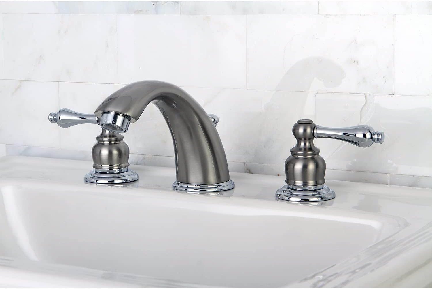 Kingston Brass KB977AL Victorian Widespread Bathroom Faucet, Brushed Nickel/Polished Chrome