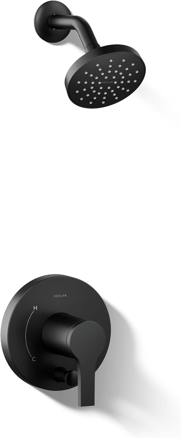 KOHLER T35326-4G-BL, Elate Rite-Temp Shower Trim Kit with Push-Button Diverter, 1.75 GPM Showerhead, Matte Black, Modern Shower Fixture, Water-Saving Design