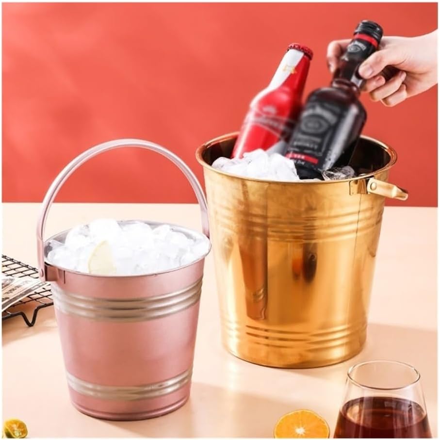 Ice Bucket, 304 Stainless Steel Ice Bucket Bar Restaurant Ice Grain Bucket French Fries Fried Chicken Snacks Carry Bucket Champagne Red Wine Bucket Ice Buckets for Parties(Gold,Large)