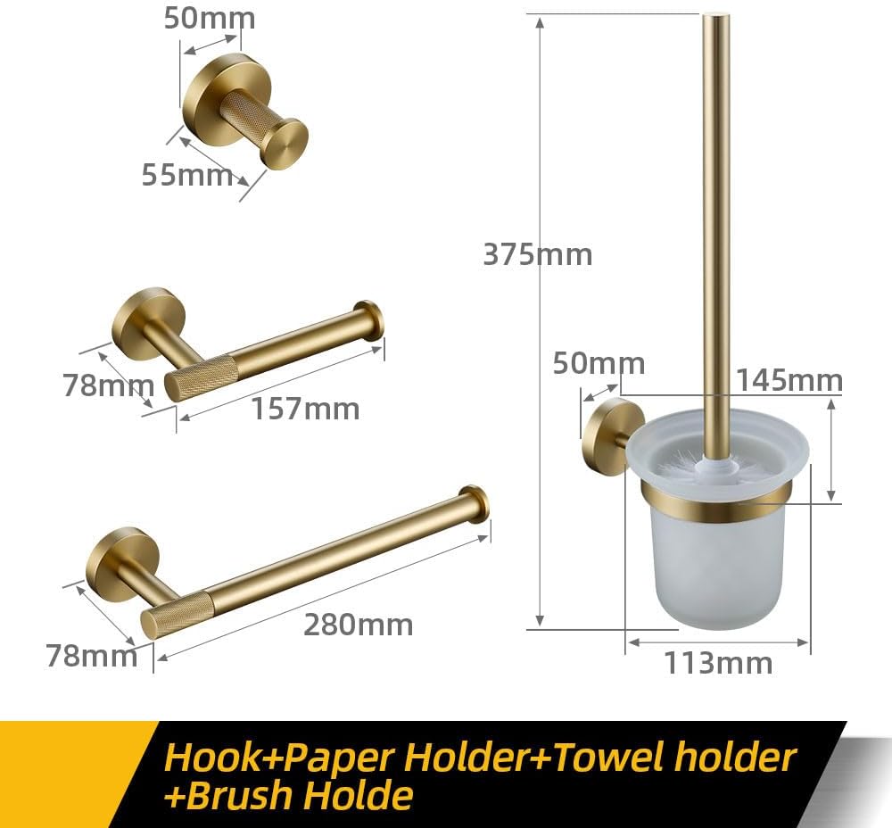 Bathroom Hardware Accessories Set Brushed Gold Knurled Brass Kit Towel Bar Ring Robe Hook Paper Holder Towel Ring Toilet Brush,Toilet Set