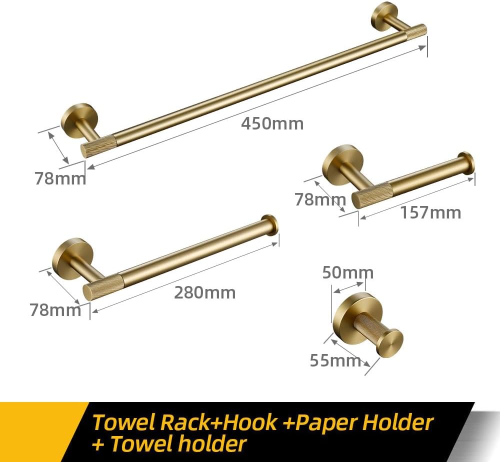 Bathroom Hardware Accessories Set Brushed Gold Knurled Brass Kit Towel Bar Ring Robe Hook Paper Holder Towel Ring Toilet Brush,kit,45