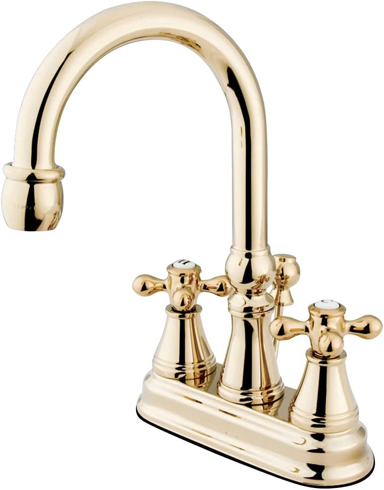 Kingston Brass KS2612AX Governor 4-Inch Centerset Lavatory Faucet with Brass Pop-Up with Metal Cross Handle, Polished Brass