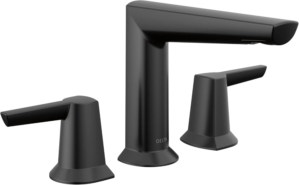 Delta Faucet Galeon Matte Black 3-Hole Deck Mounted Widespread Bathroom Faucet with Diamond Seal Technology, Metal Drain Assembly, ADA Compliant, Watersense Labeled, 3571-BLMPU-DST