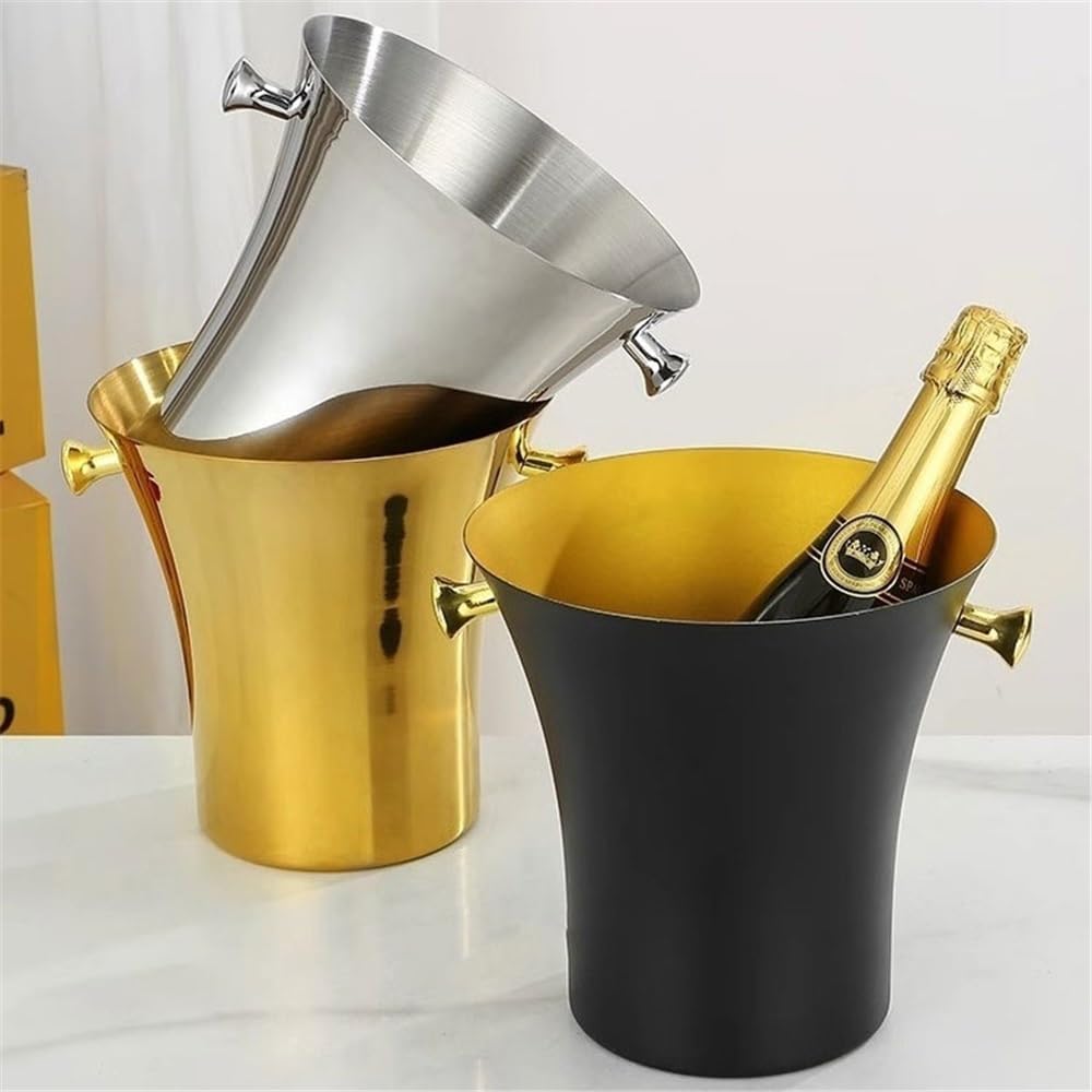 Party Stainless Steel Ice Bucket Party Champagne Wine Beer Drink Tub(Black)