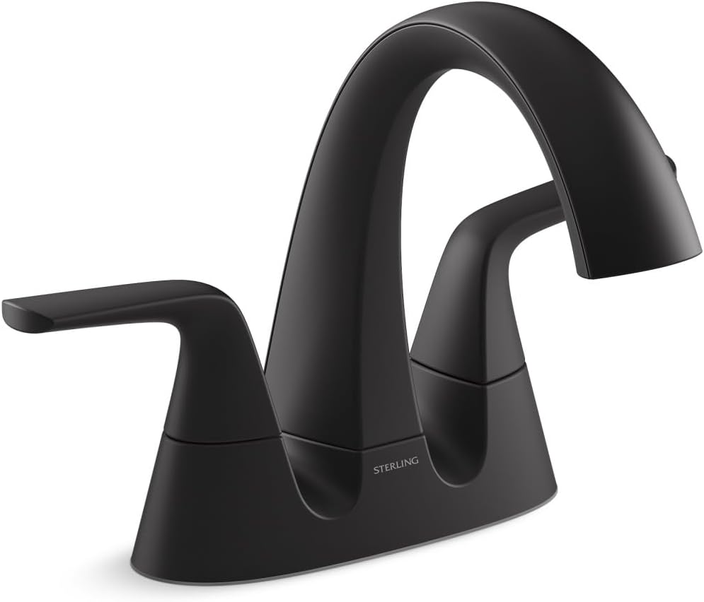 Sterling 27376-4-BL Medley Centerset Bathroom Sink Faucet, 1.2 GPM, 90 Degree Rotation, Clicker Drain with Tailpiece, Premium Durable Metal, Corrosion Resistant, Matte Black