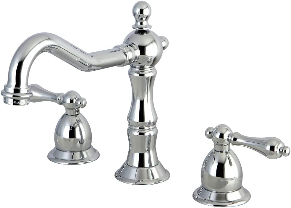 Kingston Brass KS1971AL Heritage Widespread Lavatory Faucet with Metal lever handle, Polished Chrome, 8-Inch Adjustable Center