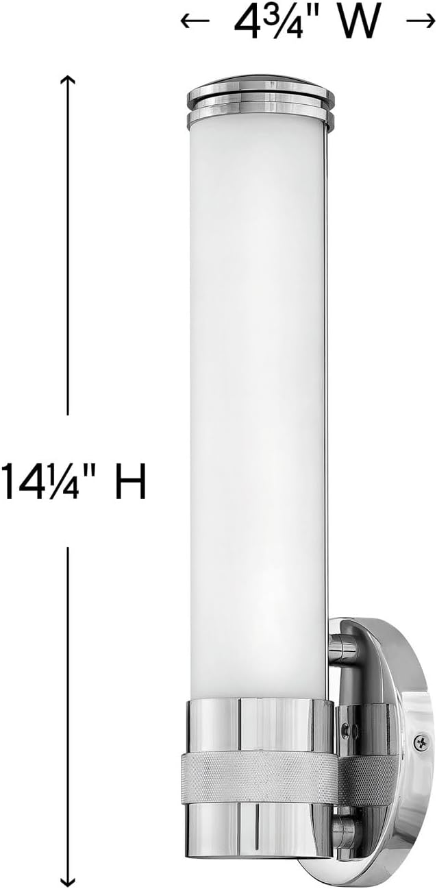 Hinkley Remi 5070CM Integrated LED 16W Bathroom Vanity Sconce, Etched White Glass, Mid-Century Modern, ADA Compliant, Chrome