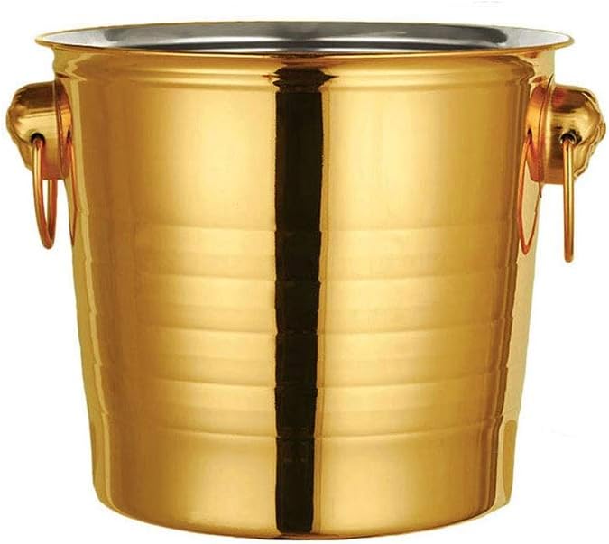 Thickened Stainless Steel Ice Bucket Portable Ice Bucket Hotel Bucket Champagne Bucket Drink Bucket Party Activities and Camping Tableware Ice Bucket Kits, Gold (Gold)