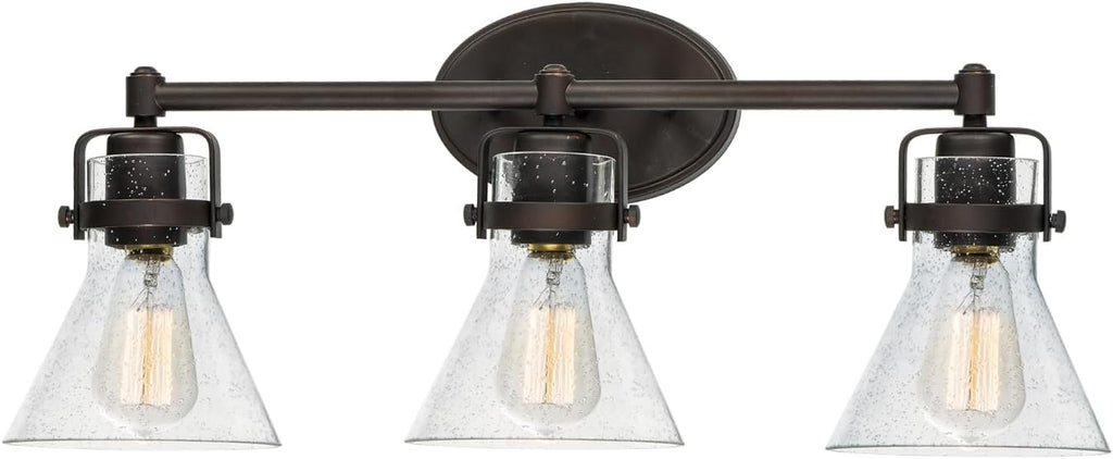 Maxim Lighting Seafarer 3-Light Bath Vanity Light | Oil Rubbed Bronze Steel Finish | Seedy Glass Shade | Industrial Indoor Light Fixture | Ideal for Bathrooms & Powder Rooms | Dimmable | 26113CDOI