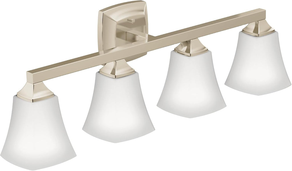 Moen YB5164NL Voss 4-Light Dual-Mount Bath Bathroom Vanity Fixture with Frosted Glass, Polished Nickel