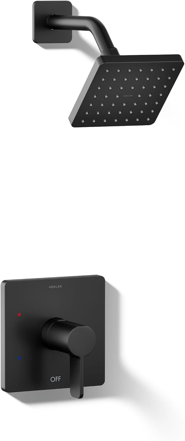 KOHLER TS23503-4G-BL Parallel Rite-Temp Shower Trim Kit with Lever Handle, Shower Head and Trim Set, 1.75 GPM, Matte Black