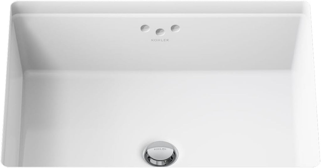 KOHLER K-2330-0 Kathryn 19-3/4' Rectangular Under-Mount Bathroom Sink, Vitreous Lavatory Vanity Sink with Overflow, No Faucet Holes, White