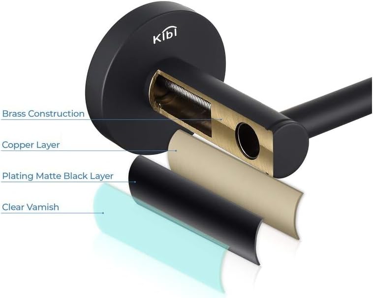 KIBI Circular 5-Piece Bathroom Hardware Set – Towel Bar, Towel Ring, Toilet Paper Holder & 2 Robe Hooks – Wall Mounted Solid Brass Bathroom Accessories Set – Rust-Resistant Matte Black