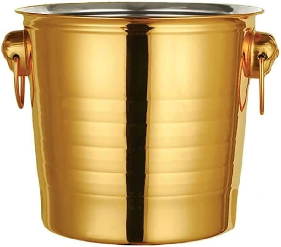 Drink Bucket Bar Supplies Thickened Ice Bucket Stainless Steel Ice Buckets Bar Champagne Bucket Wine Cooler Bucket with Handle Ice Bucket for Parties(Gold,7L)