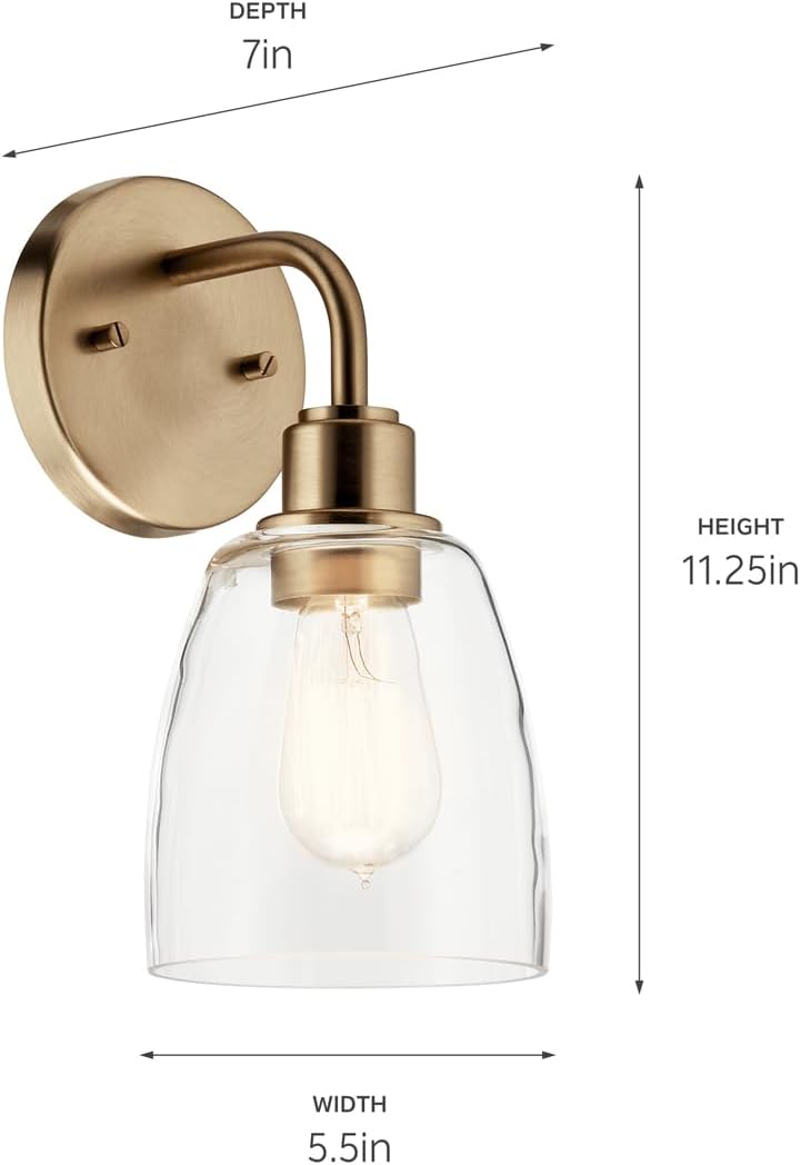 Kichler Meller 11.25 Inch Wall Light, 1 Light Exterior Wall Sconce in Champagne Bronze, (11.25' H x 5.5' W), 5100CPZ