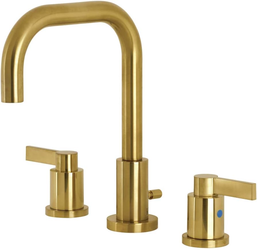 Kingston Brass FSC8933NDL NuvoFusion Widespread Bathroom Faucet with Pop-Up Drain, Brushed Brass, 10.5 x 6.81 x 9.5