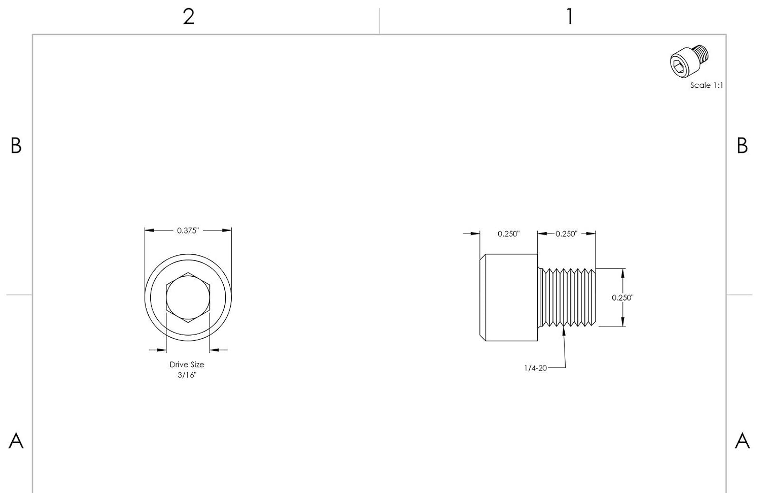 1/4-20 x 1/4' - Socket Head Cap Screws Allen Hex Bolts Stainless Steel 250 Pcs Socket Head Screws B2B