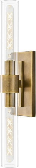 23' Brass Wall Sconce with Clear Glass Shade - Rust-Resistant Vintage Light, E26 Indoor Sconce, Decorative Lighting for Bathroom Living Room Stairway Fireplace Bedroom (Bronze)
