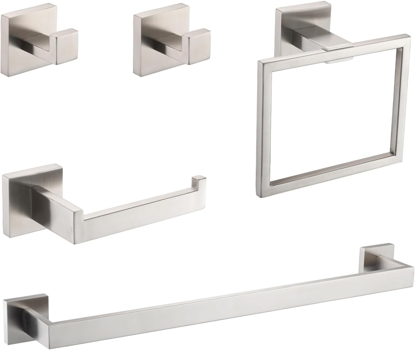 5-Piece Sus304 Bathroom Set: Towel + Ring + Hooks + Tp Holder, Brushed Nickel Stainless Steel Material & Lasting Durability Bathroom Modern