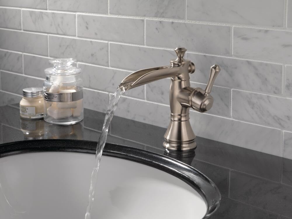 Delta Faucet Cassidy Single Hole Bathroom Faucet Brushed Nickel, Single Handle Bathroom Faucet, Metal Drain Assembly, Stainless 598LF-SSMPU