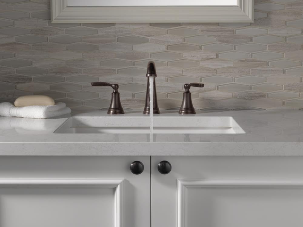 Delta Faucet Woodhurst Widespread Bathroom Faucet 3 Hole, Bronze Bathroom Faucet, Bathroom Sink Faucet, Metal Drain Assembly, Venetian Bronze 3532LF-RB