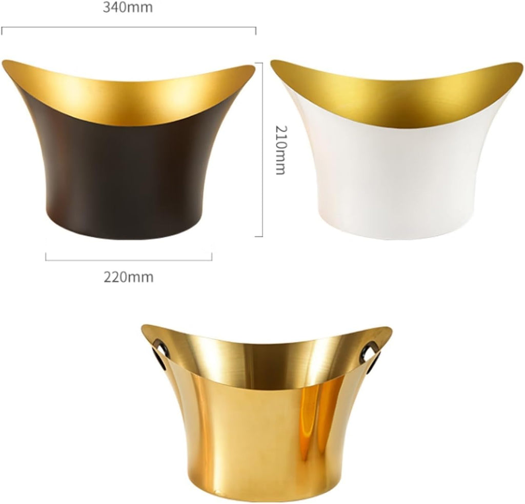 Ice Bucket Stainless-Steel Beverage Tub, Large 9L Stainless Steel Insulated Drink Tub and Ice Bucket with Double Handles, Drink Chiller for Parties, White+Gold Ice Buckets For Parties