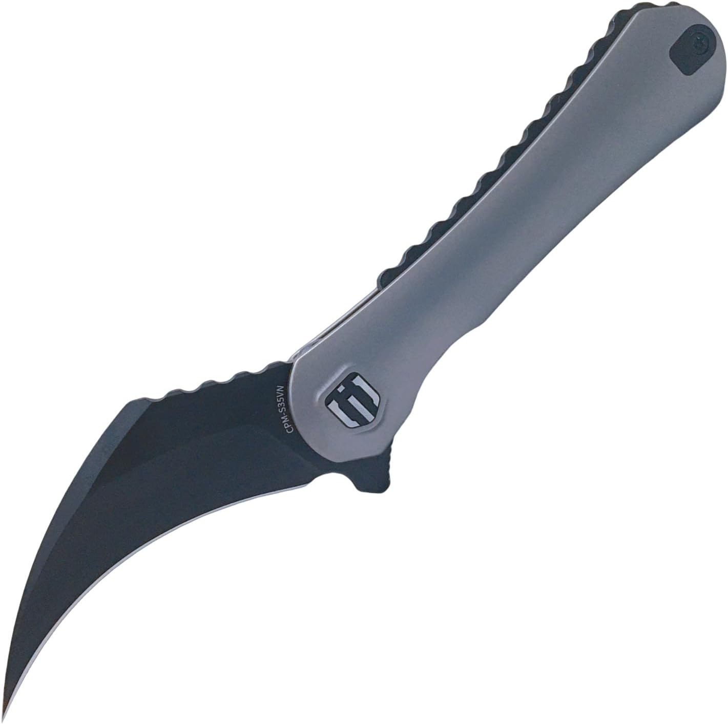 SHIELDON Scythe(XL) Folding Knife CPM-S35VN Steel Diamond-Like Coating 2.92' Hawkbill Point Blade Pocket Knife with Titanium Handle and Reversible Wire Clip