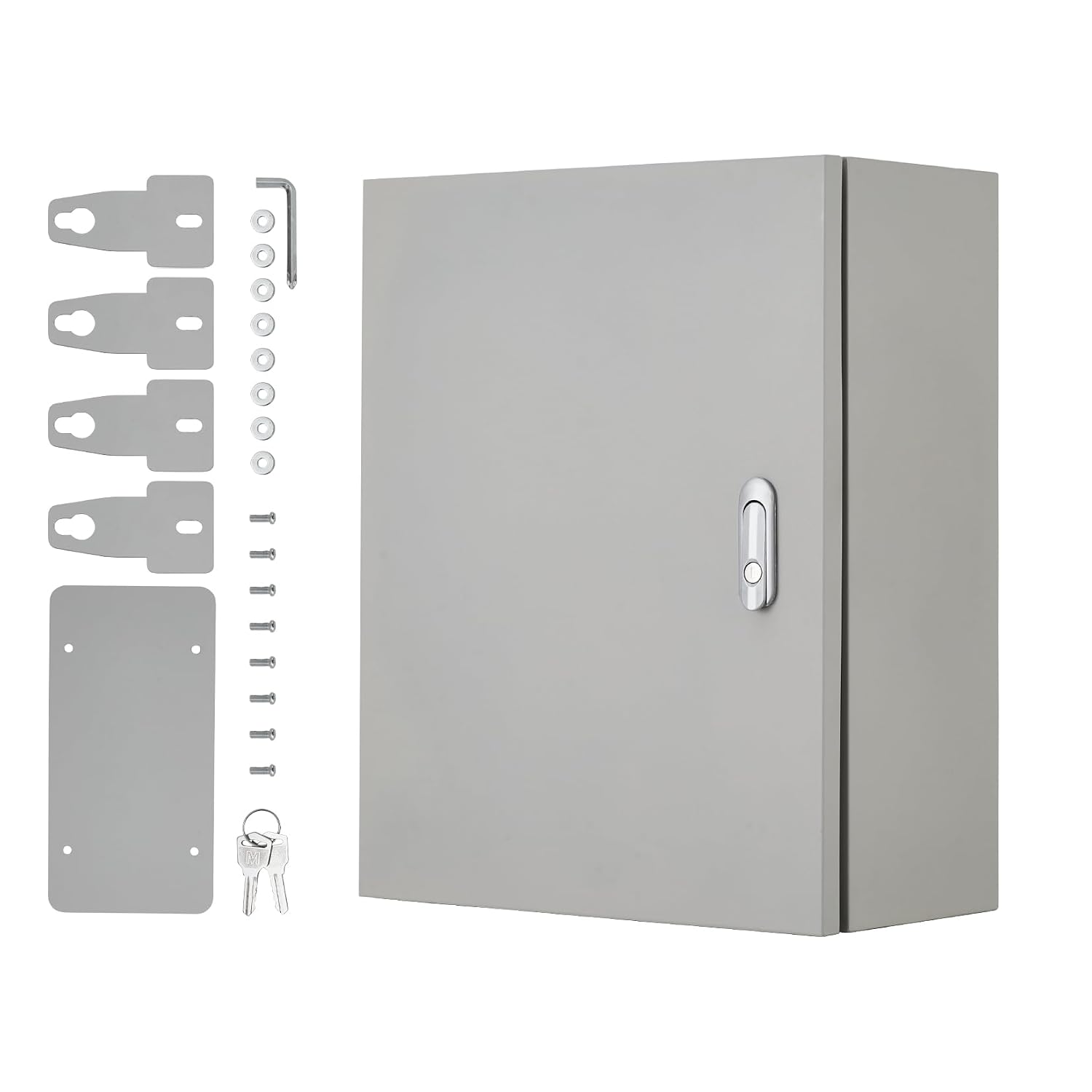 Outdoor Electric Meter Box 24 * 16 * 12inch, IP66 Waterproof Dustproof, NEMA 4X Enclosure Lockable Steel Junction Box with Mounting Plate and 2 Keys, Indoor & Outdoor Use