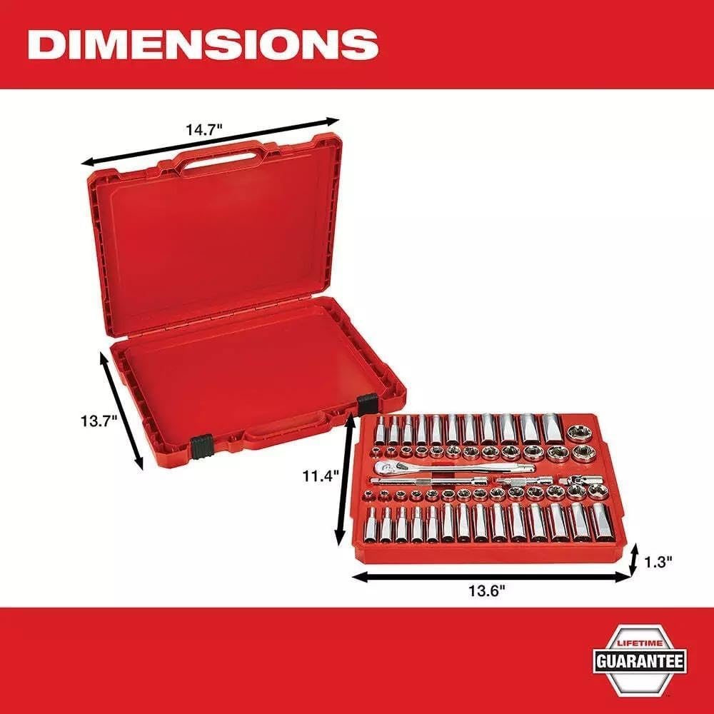 56pc 48-22-9008 for Milwaukee 3/8-Inch Drive and Metric Ratchet and Socket Set
