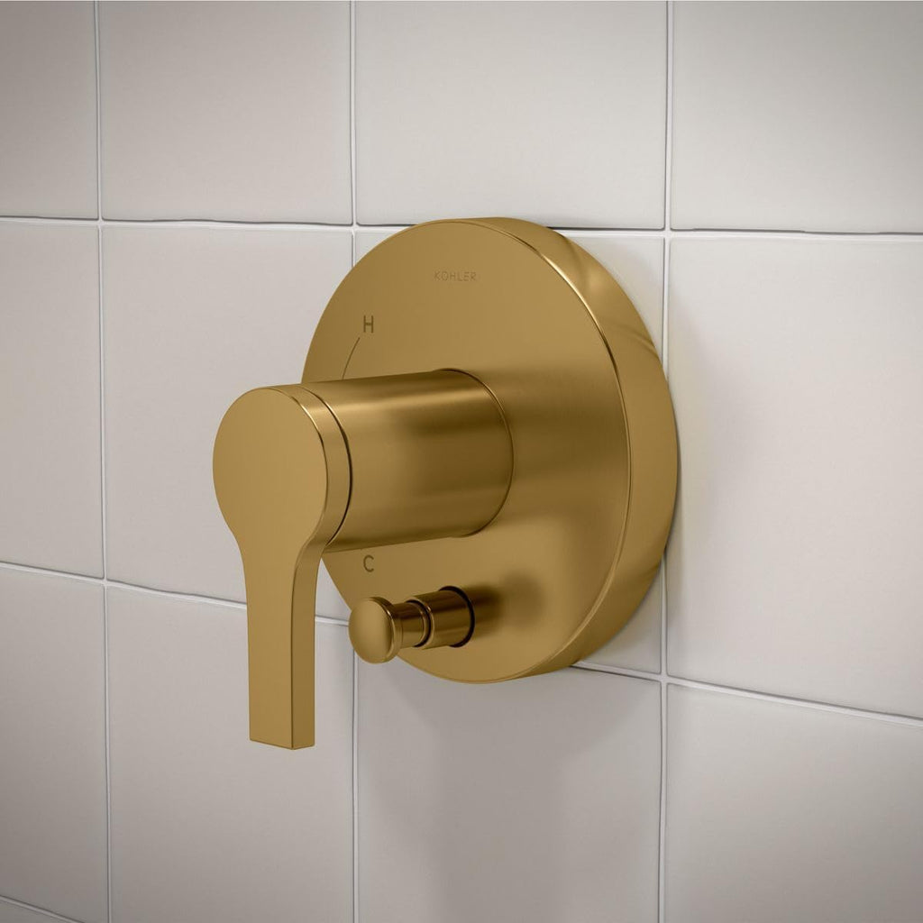 KOHLER TLS35327-4-2MB, Elate Rite-Temp Bath and Shower Trim Kit with Push-Button Diverter, Vibrant Brushed Moderne Brass, High-Quality Bathroom Fixture, Easy Installation (Without Showerhead)