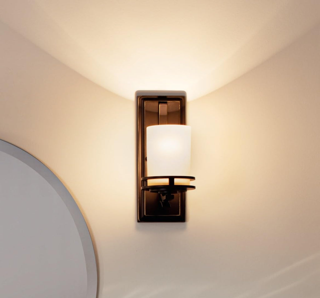 Kichler Hendrik 12' Wall Light Fixture in Olde Bronze with Umber Etched Glass, 1-Light Wall Lamp for Bedroom or Living Room, 5076OZ