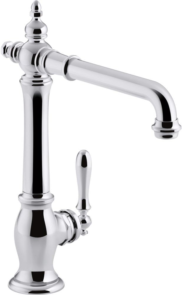 Kohler K-99266-CP Artifacts Single-Hole Kitchen Sink Faucet with 13-1/2 In. Swing Spout and Victorian Spout Design, Polished Chrome, One Size