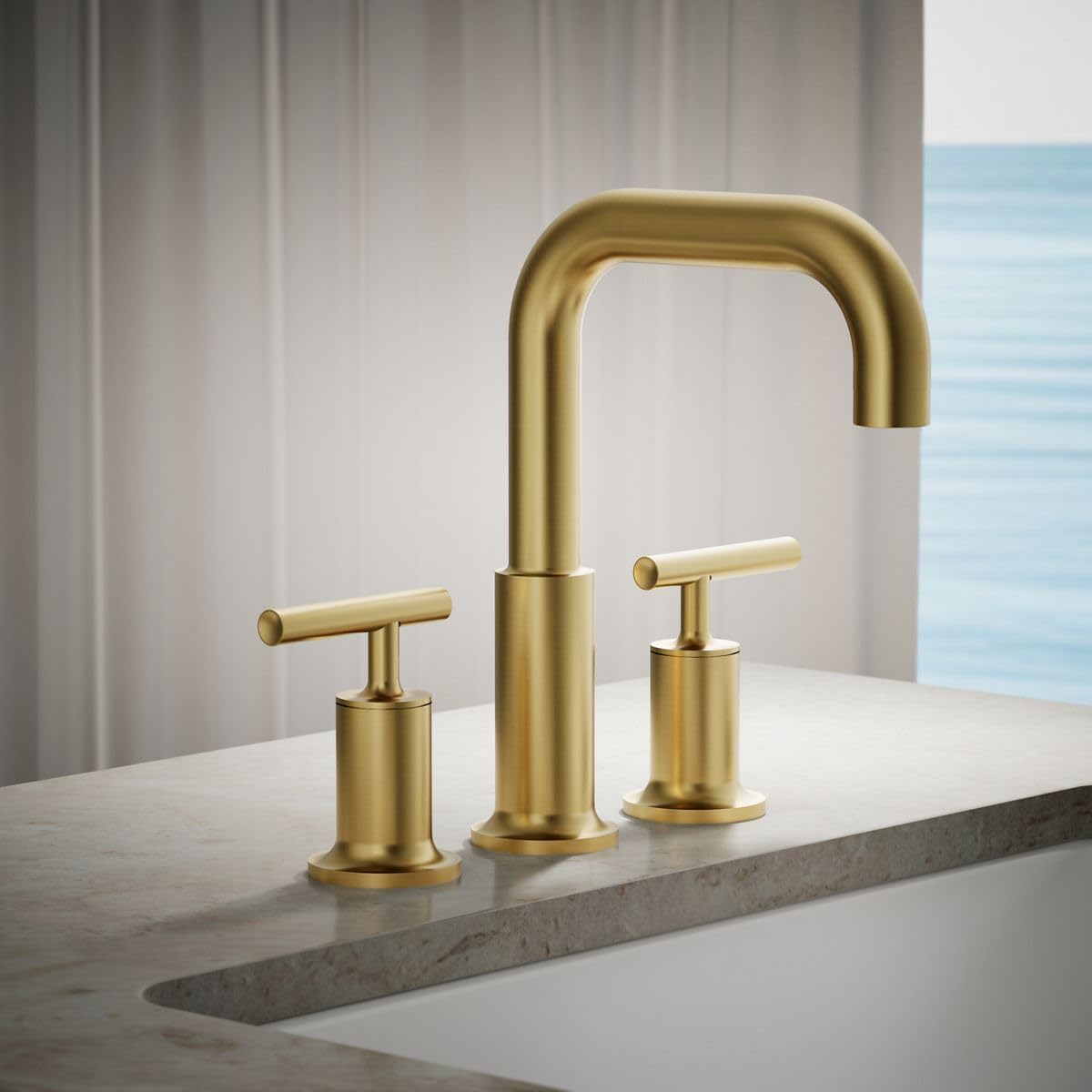 Kohler T14428-4-2MB Purist Deck-Mount High-Flow Bath Faucet Trim with Lever Handles, Valve Not Included, Vibrant Brushed Moderne Brass