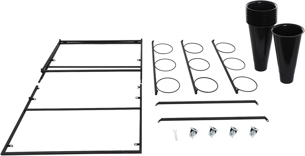 Flower Display Stand with 9Pcs Black Round Buckets, 3 Layers Black Metal Plant Holder with Wheels, Moving Florist Bouquet Shelf for Fresh Flowers Shop Patio Garden Outdoor Flower Pop-Up Events