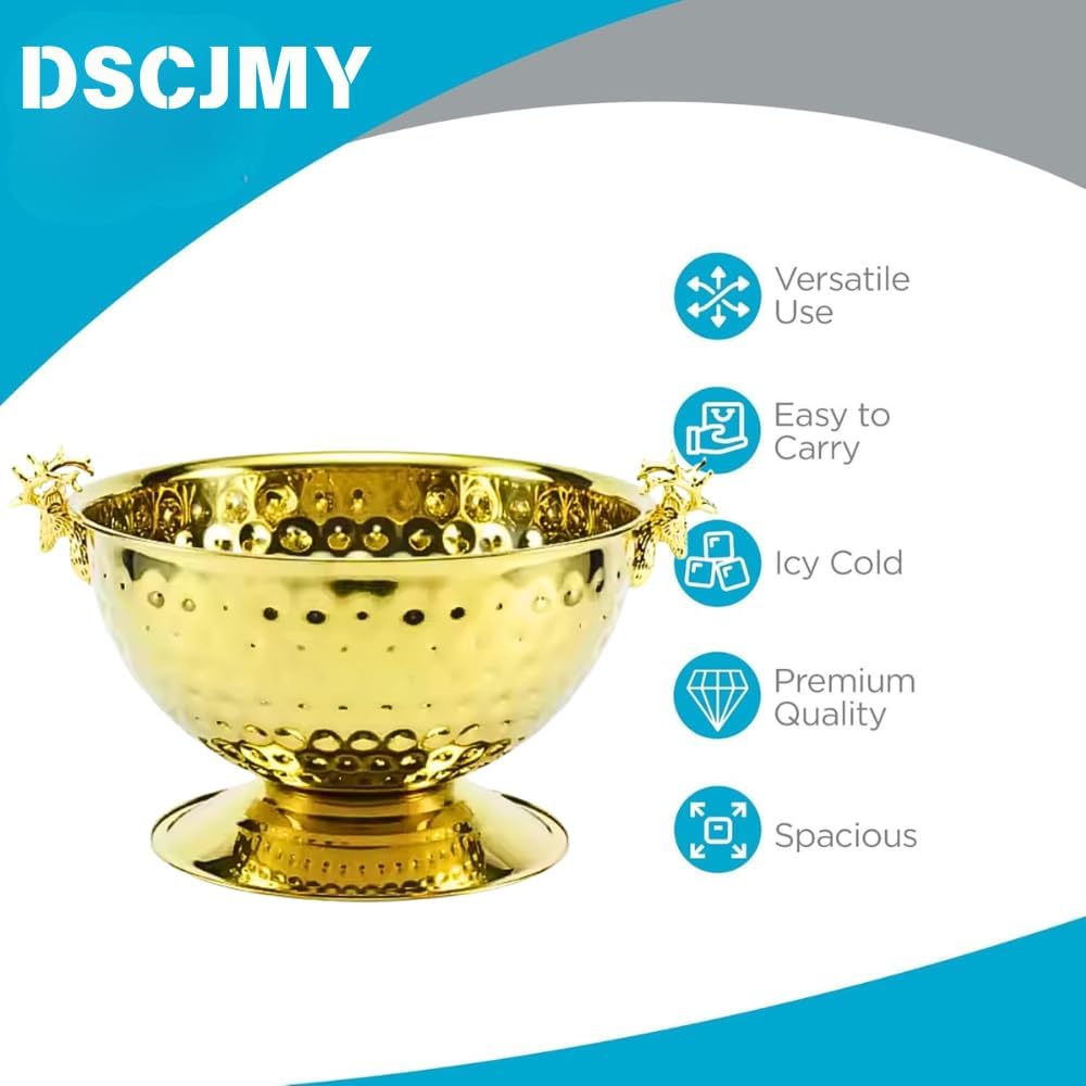 Luxurious Ice Bucket for Parties,Party Sized 12L Drink Cooler for Parties,Gold Stainless Steel Ultimate Champagne Bucket with Antler-Shaped Handle,Large Ice Bucket for Events