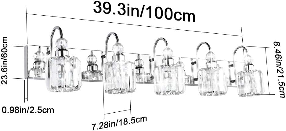 Ralbay Modern LED Crystal Bathroom Vanity Lights 5-Lights Stainless Steel Crystal Vanity Lights Over Mirror Modern Crystal Bathroom Vanity Lighting Fixtures