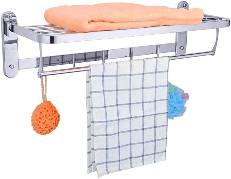 Stainless Steel Towel Rack-for for Bathroom Shelf Double Towel Bar Holder with Hooks Wall Mounted Multifunctional Brushed Nickel Favorite Gift，