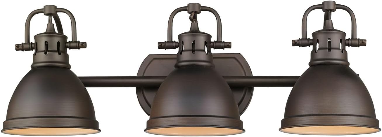 Golden Lighting 3602-BA3 RBZ Duncan Bath Vanity, Rubbed Bronze with Rubbed Bronze Shades- Vanity Lights, Bathroom Vanity Lights, Bathroom Light Fixture, Bathroom Vanity Light