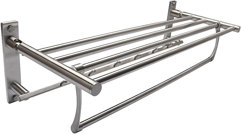 Towel Rail Wall Mounted, Bathroom Towel Rack,Folding Shelf with Swing Towel Bar and Hooks Wall Mount,Brushed Nickel