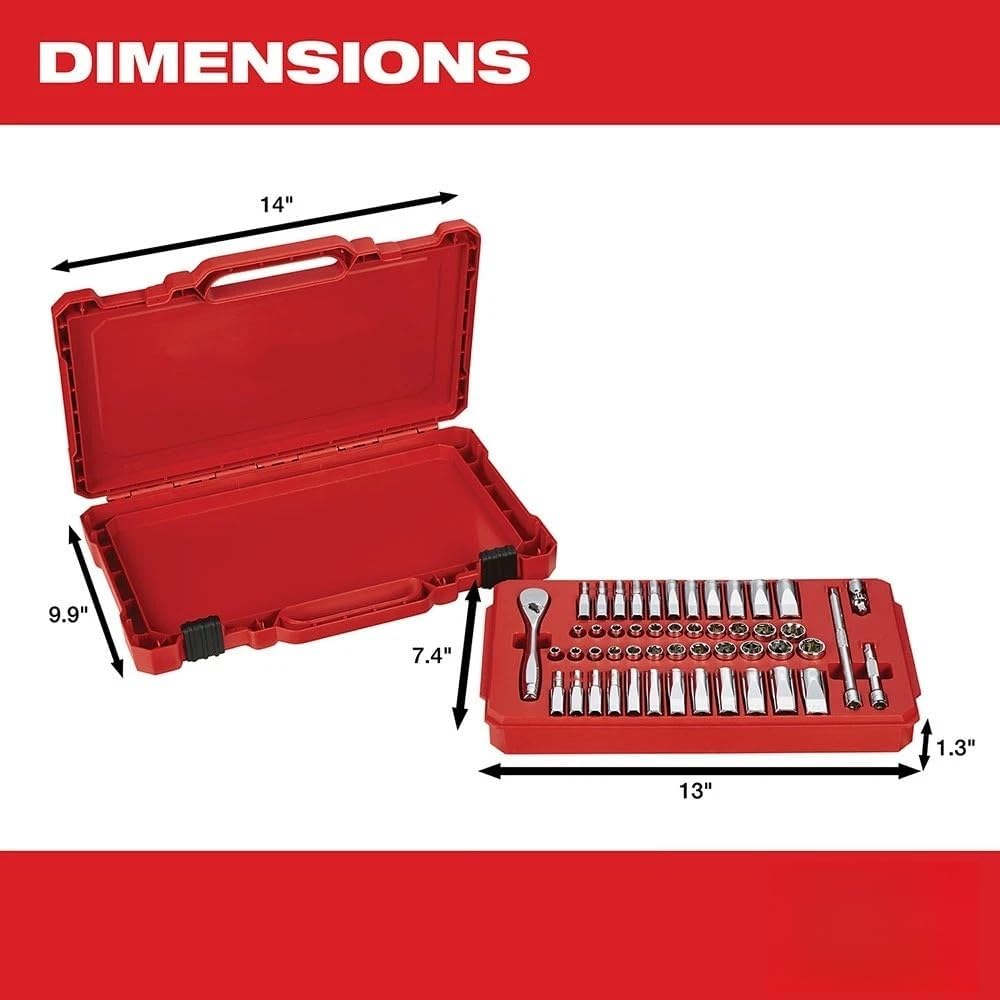 50pc 48-22-9004 for Milwaukee 1/4-Inch Drive and Metric Ratchet and Socket Set - Length 9.9' Width 1.8' Height 15.1' Red, Silver