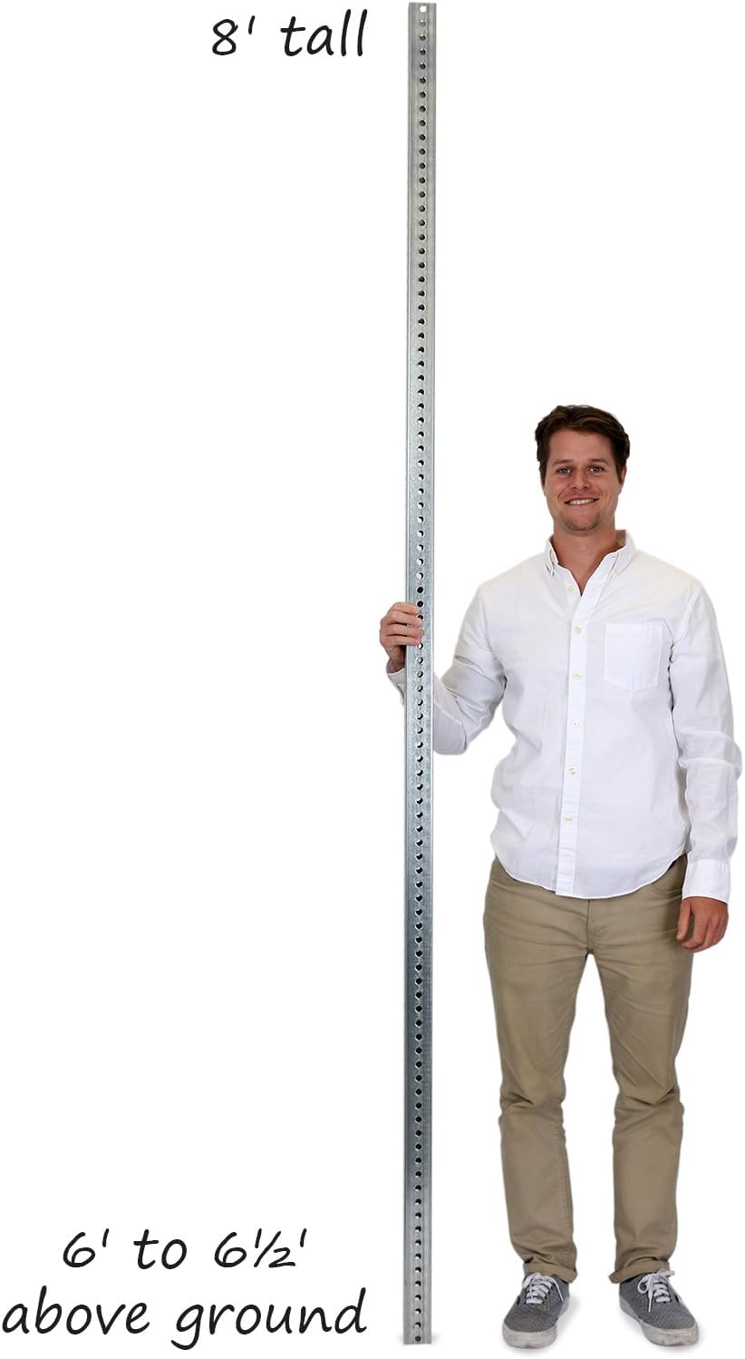 SmartSign Square Sign Post - 8 Feet Tall and 2' Wide Galvanized Steel Post, 7/16 Inch Diameter Mounting Holes, Made in USA