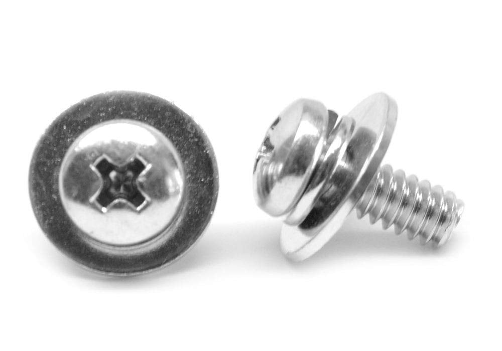 ASMC Industrial M4 x 0.70 x 16mm (FT) 8mm OD Coarse Thread Machine Screw - SEMS Phillips Pan Head, Split & Flat Washers, Metric Machine Screw for Electrical Repair, Low Carbon Steel - Pack of 2000