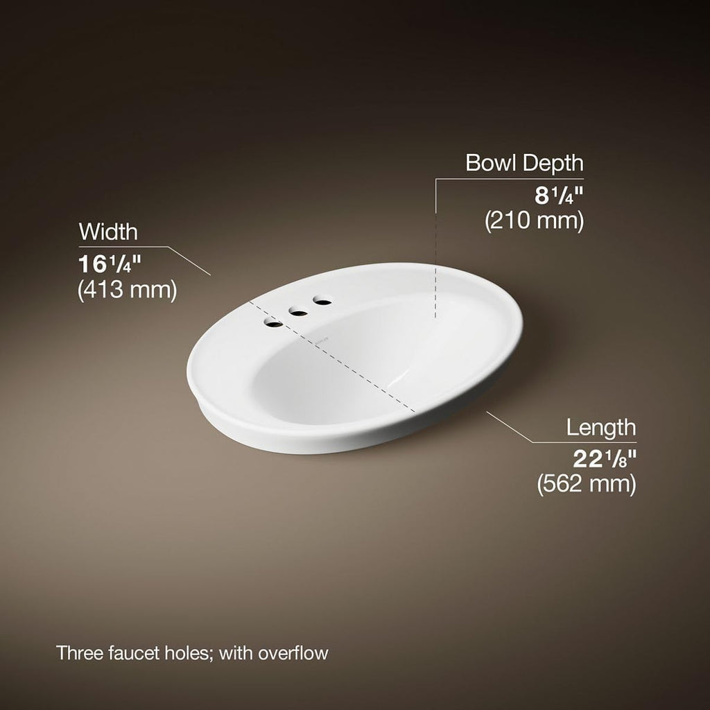 Kohler K-2075-4-0 Serif Self-Rimming Bathroom Sink, White
