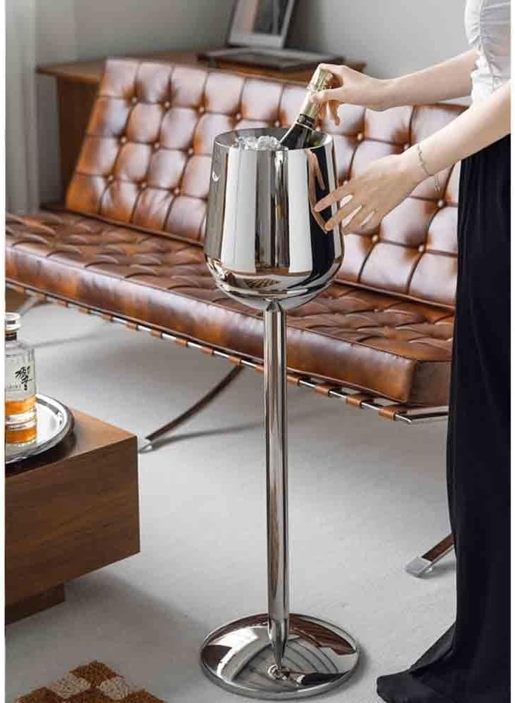 Portable Creative Vertical Floor Standing Ice Bucket Light Luxury Champagne Bucket Chill Bucket Stand Stainless Steel Ice Bucket Party