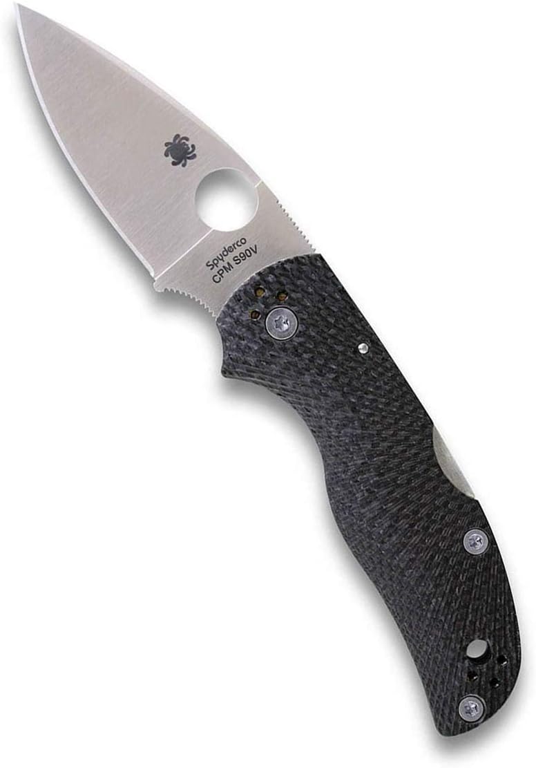 Spyderco Native 5 Knife - Black Carbon Fiber Handle with PlainEdge, Full-Flat Grind, CPM S90V Steel Blade and Back Lock - C41CFFP5